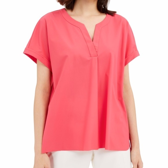 NWT ALFANI Short Sleeve V Neck Hi-Lo Top - Picture 1 of 3